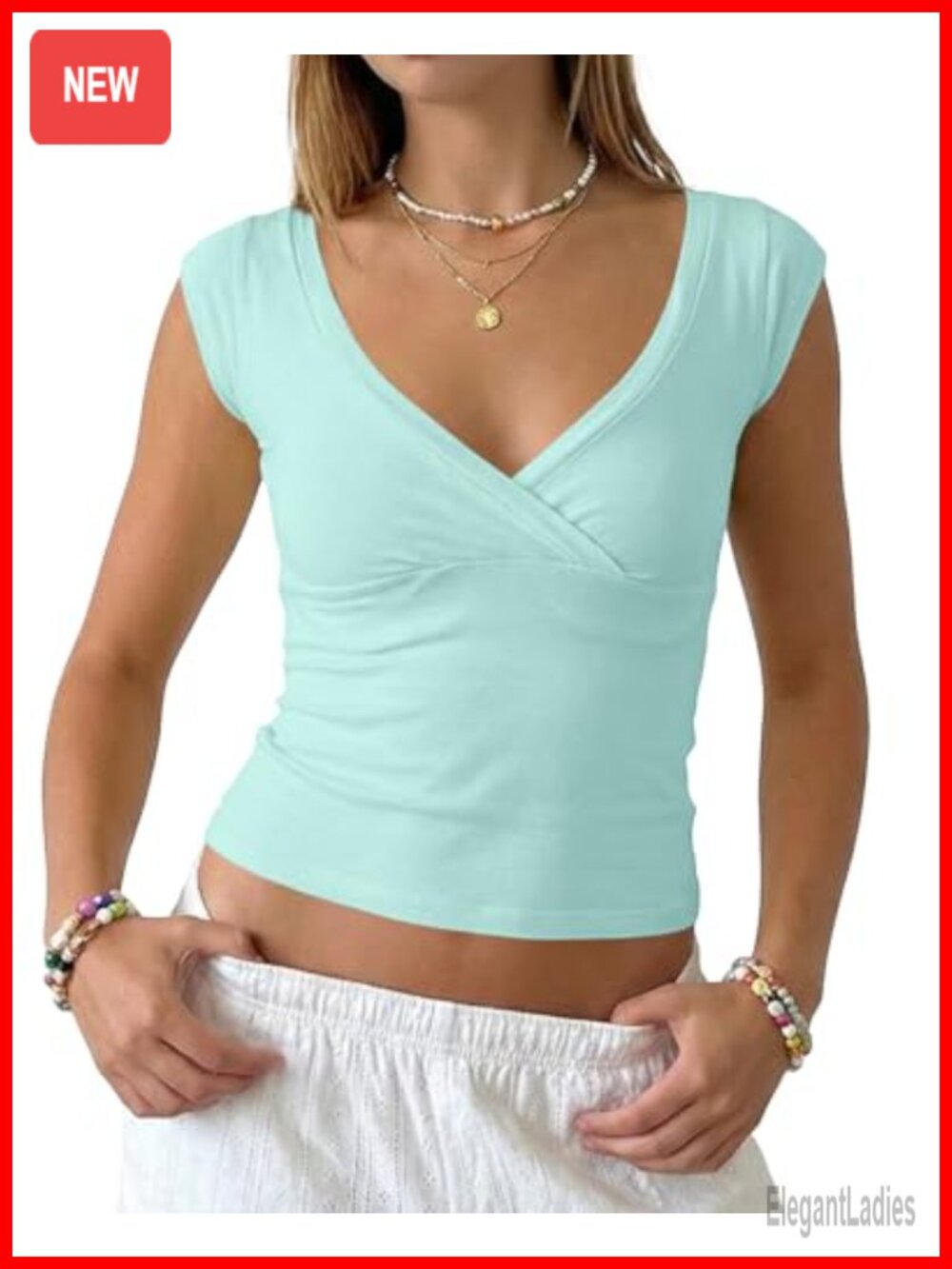 Women's V-Neck Cap Sleeve Crop Tank Top Slim Fit Y2K Preppy Summer Tee